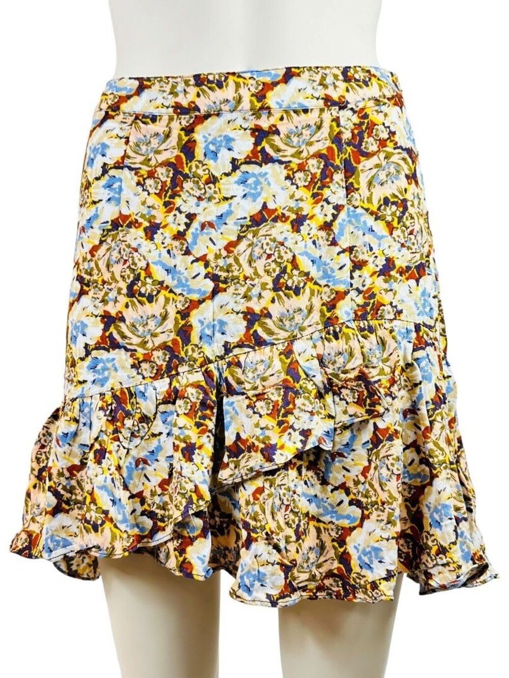 Free People Mini Skirt Women's 0 Nadia Yellow Combo Floral Flowy Ruffles